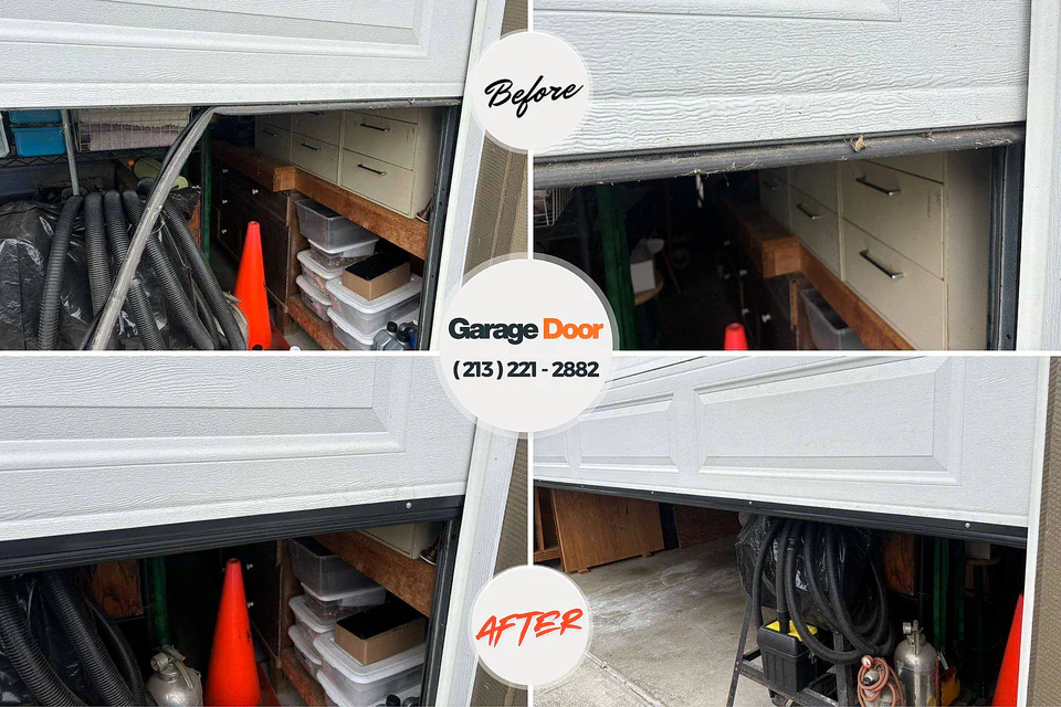 Before and after: garage door repair Rancho Palos Verdes, CA